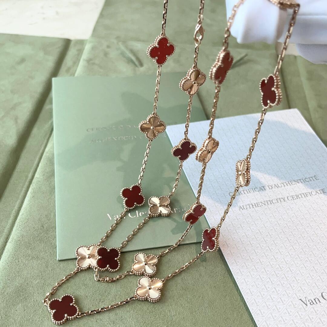 [LuckyStar]CLOVER 20 MOTIFS LASER CARNELIAN NECKLACE
