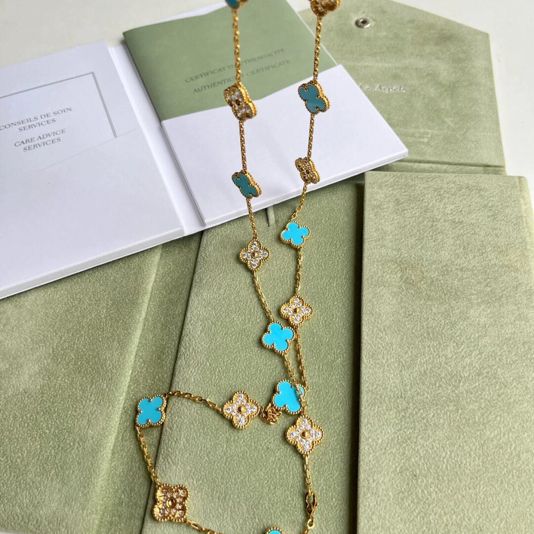 [LuckyStar]CLOVER 20 MOTIFS TURQUOISE DIAMOND NECKLACE