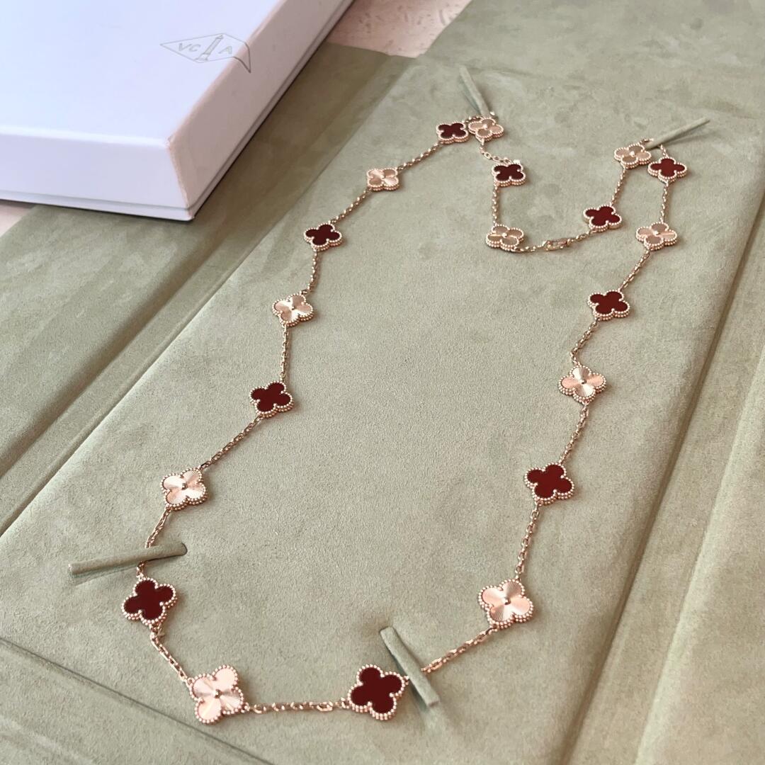 [LuckyStar]CLOVER 20 MOTIFS LASER CARNELIAN NECKLACE
