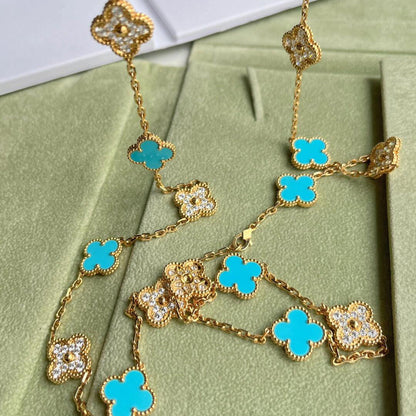 [LuckyStar]CLOVER 20 MOTIFS TURQUOISE DIAMOND NECKLACE