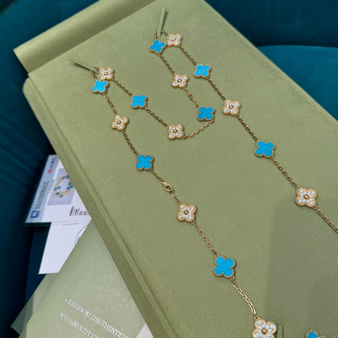 [LuckyStar]CLOVER 20 MOTIFS TURQUOISE DIAMOND NECKLACE