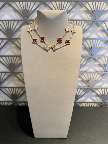 [LuckyStar]CLOVER 20 MOTIFS LASER CARNELIAN NECKLACE