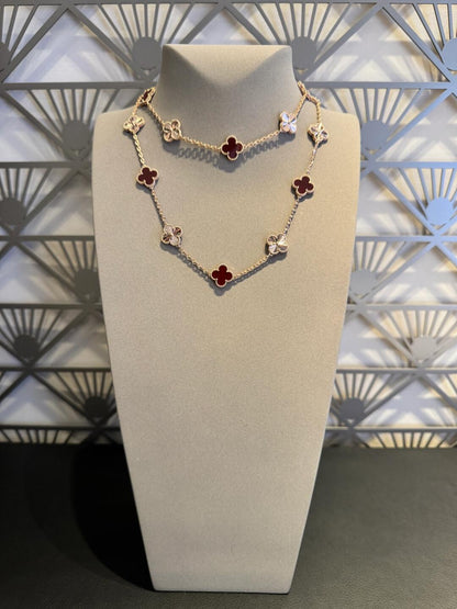 [LuckyStar]CLOVER 20 MOTIFS LASER CARNELIAN NECKLACE