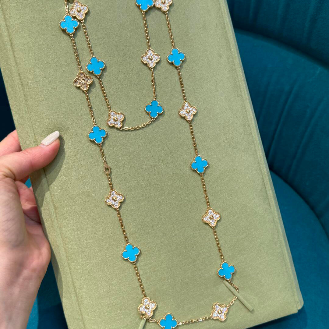 [LuckyStar]CLOVER 20 MOTIFS TURQUOISE DIAMOND NECKLACE