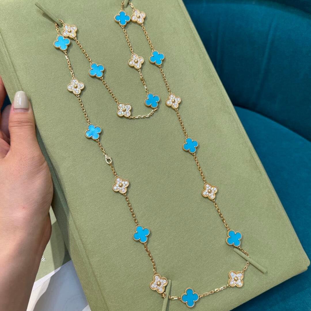 [LuckyStar]CLOVER 20 MOTIFS TURQUOISE DIAMOND NECKLACE