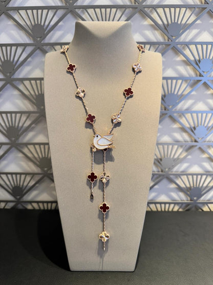 [LuckyStar]CLOVER 20 MOTIFS LASER CARNELIAN NECKLACE