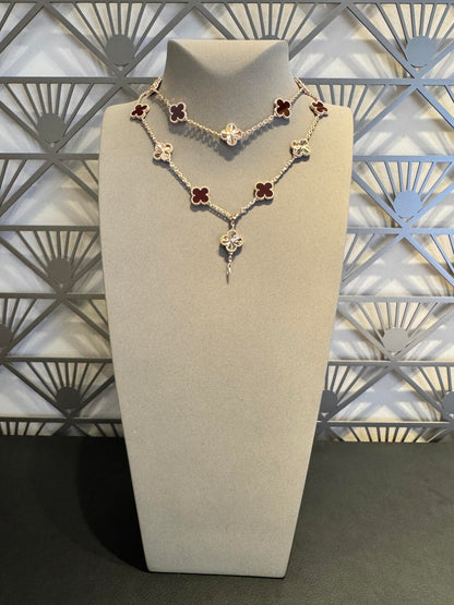 [LuckyStar]CLOVER 20 MOTIFS LASER CARNELIAN NECKLACE