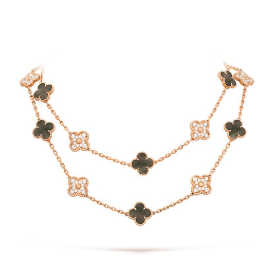 [LuckyStar]CLOVER 20 MOTIFS DARK MOP DIAMOND  NECKLACE