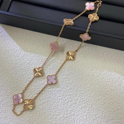 [LuckyStar]CLOVER 10 MOTIFS  LASER PINK MOP NECKLACE
