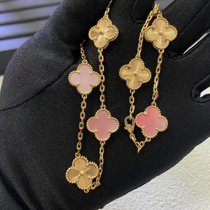 [LuckyStar]CLOVER 10 MOTIFS  LASER PINK MOP NECKLACE