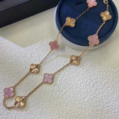 [LuckyStar]CLOVER 10 MOTIFS  LASER PINK MOP NECKLACE