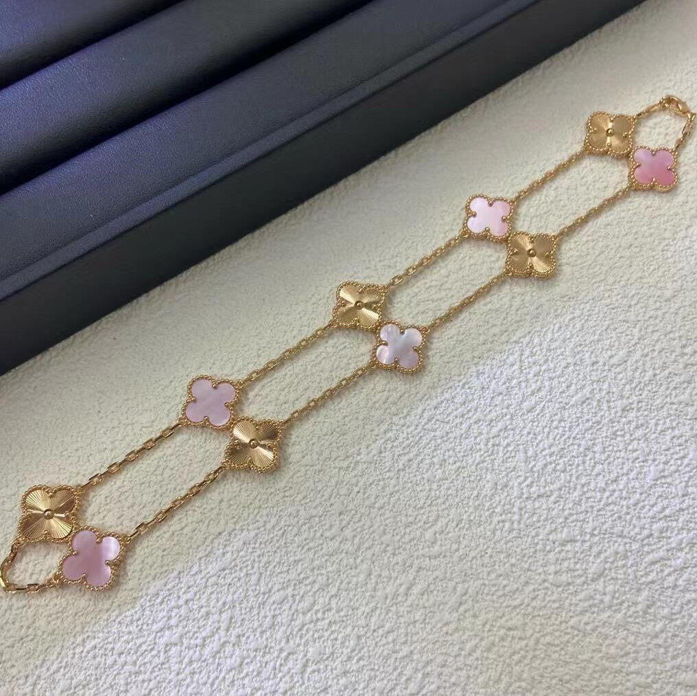 [LuckyStar]CLOVER 10 MOTIFS  LASER PINK MOP NECKLACE