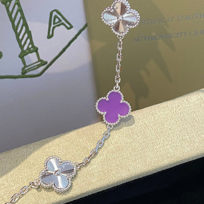 [LuckyStar]CLOVER  5 MOTIFS  PURPLE VIOLET BRACELET SILVER