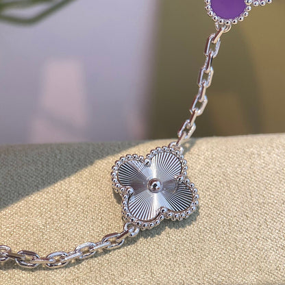 [LuckyStar]CLOVER  5 MOTIFS  PURPLE VIOLET BRACELET SILVER