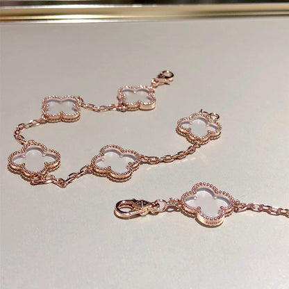 [LuckyStar] Armband mit Kleeblatt-Motiv und Bergkristall in Roségold