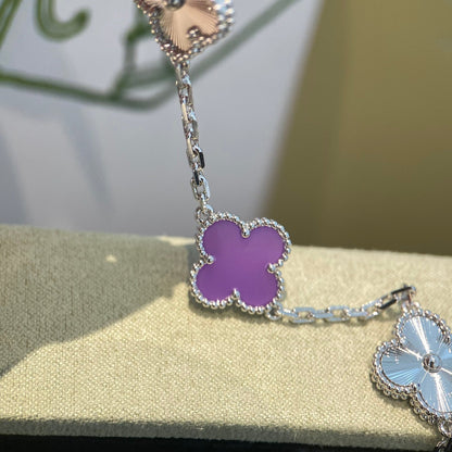 [LuckyStar]CLOVER  5 MOTIFS  PURPLE VIOLET BRACELET SILVER