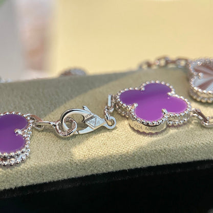 [LuckyStar]CLOVER  5 MOTIFS  PURPLE VIOLET BRACELET SILVER