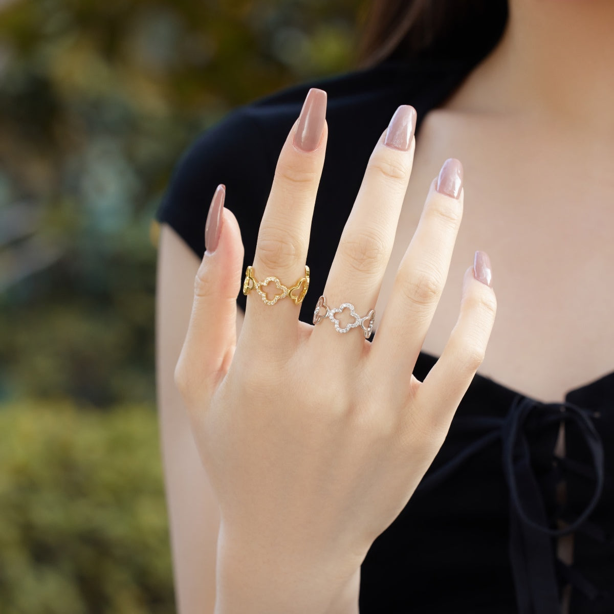 [LuckyStar]Hollow Design Four-Leaf Clover Flower Shape Ring