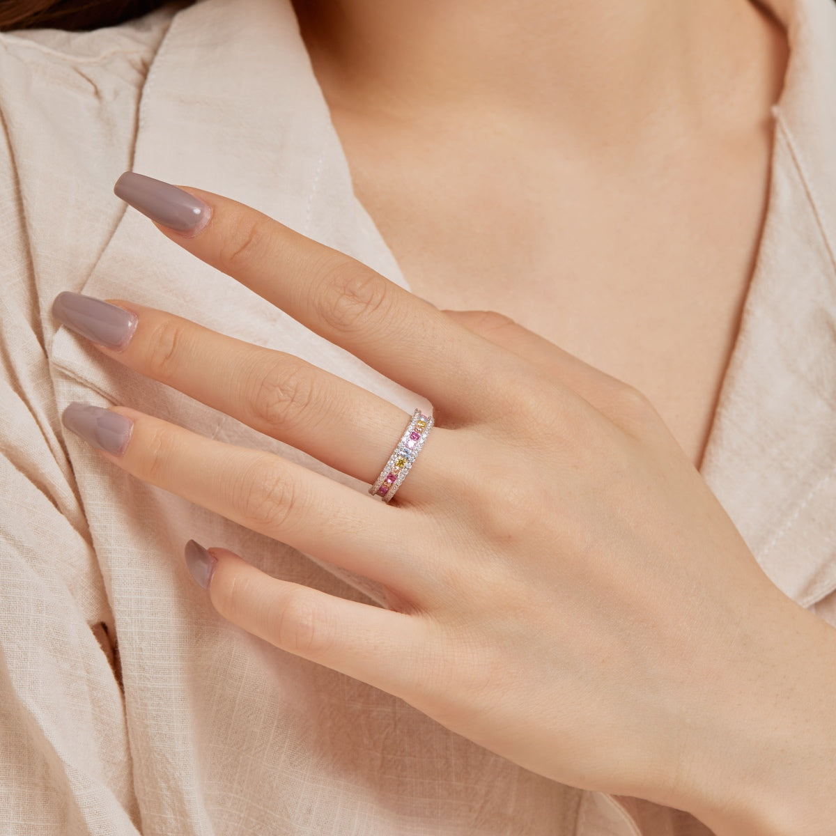 [LuckyStar]Delicate Colorful Round Cut Daily Ring