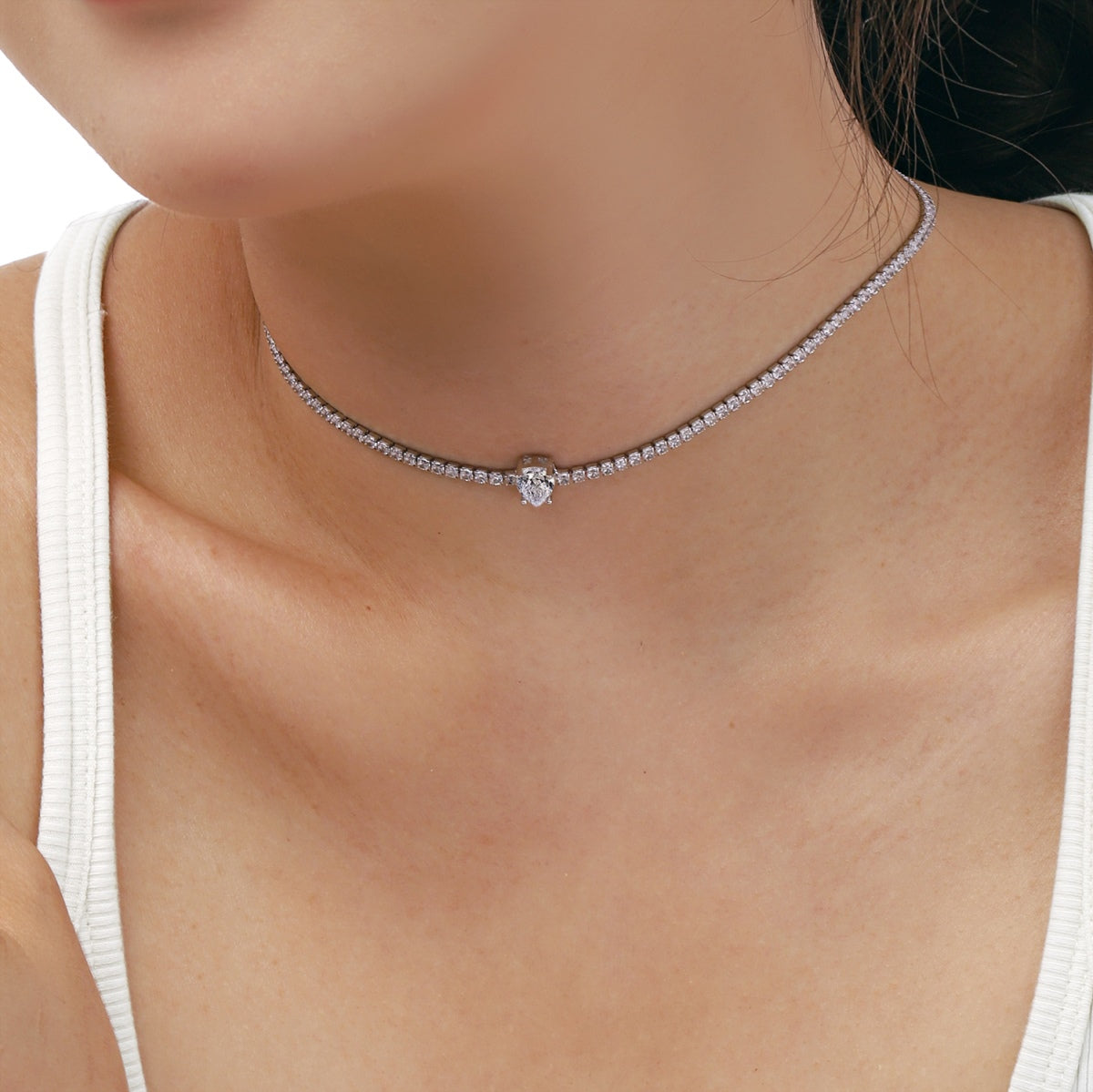 [LuckyStar]1.0 carat Unique Pear Cut Tennis Necklace