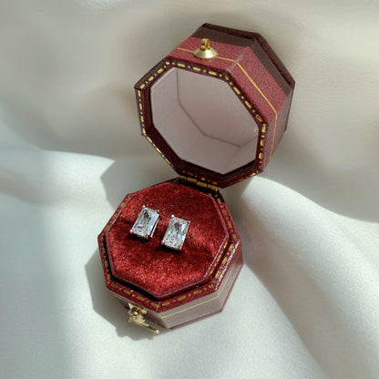 [LuckyStar]Stylish Shiny Rectangular Center Stone Stud Earrings