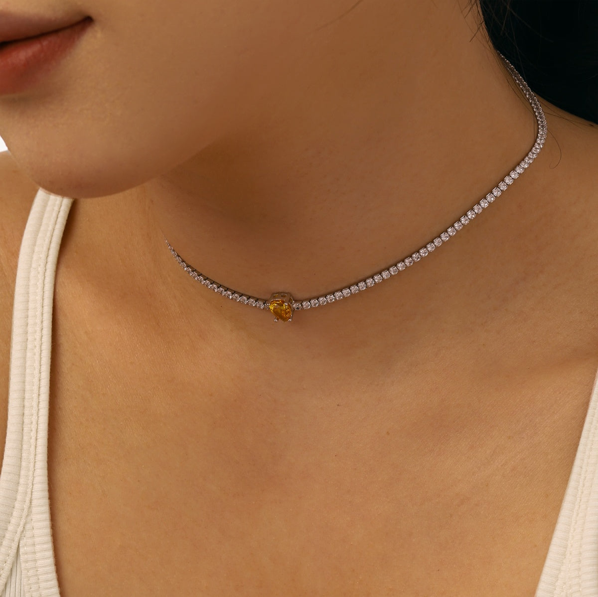 [LuckyStar]1.0 carat Unique Pear Cut Tennis Necklace