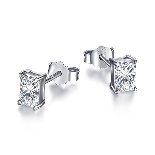 [LuckyStar]Stylish Shiny Rectangular Center Stone Stud Earrings