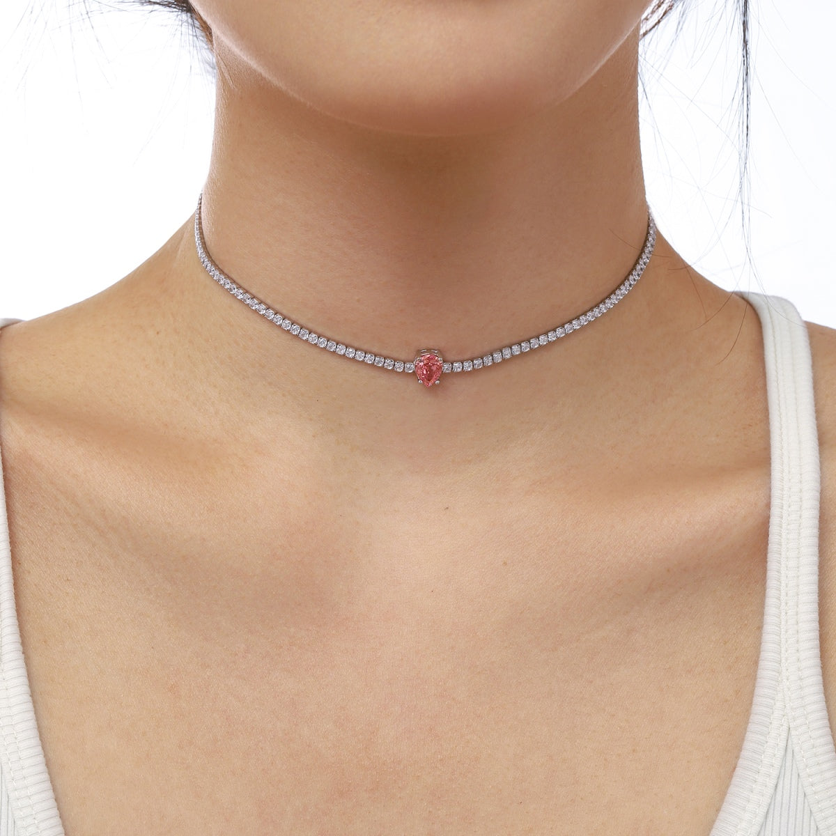 [LuckyStar]1.0 carat Unique Pear Cut Tennis Necklace