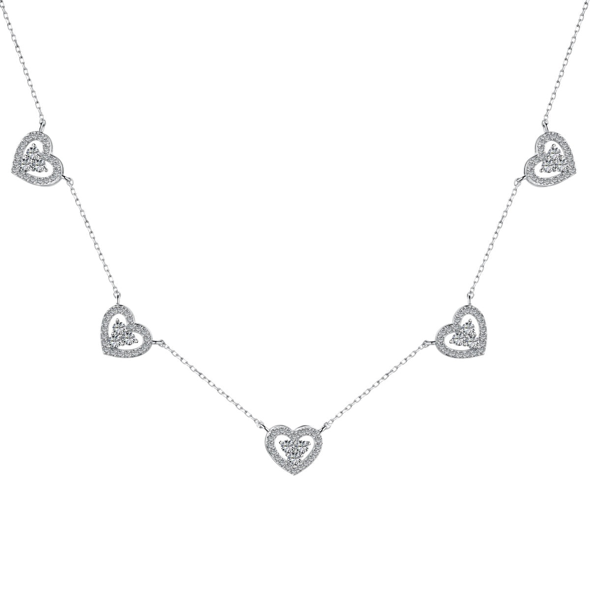 [LuckyStar]Sparkling Five Heart Necklace