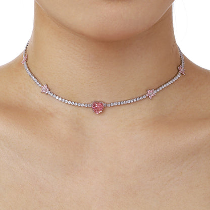 [LuckyStar]Dazzling Pink Heart Flower Necklace