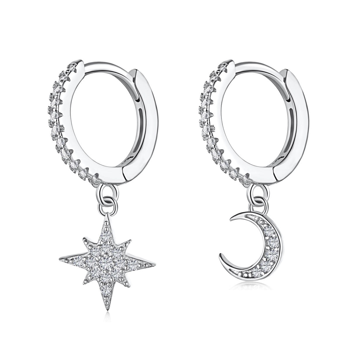 [LuckyStar]Star and Moon Asymmetric Earrings