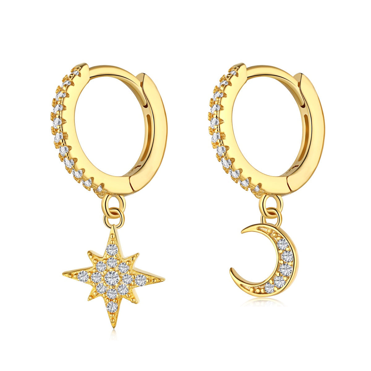 [LuckyStar]Star and Moon Asymmetric Earrings