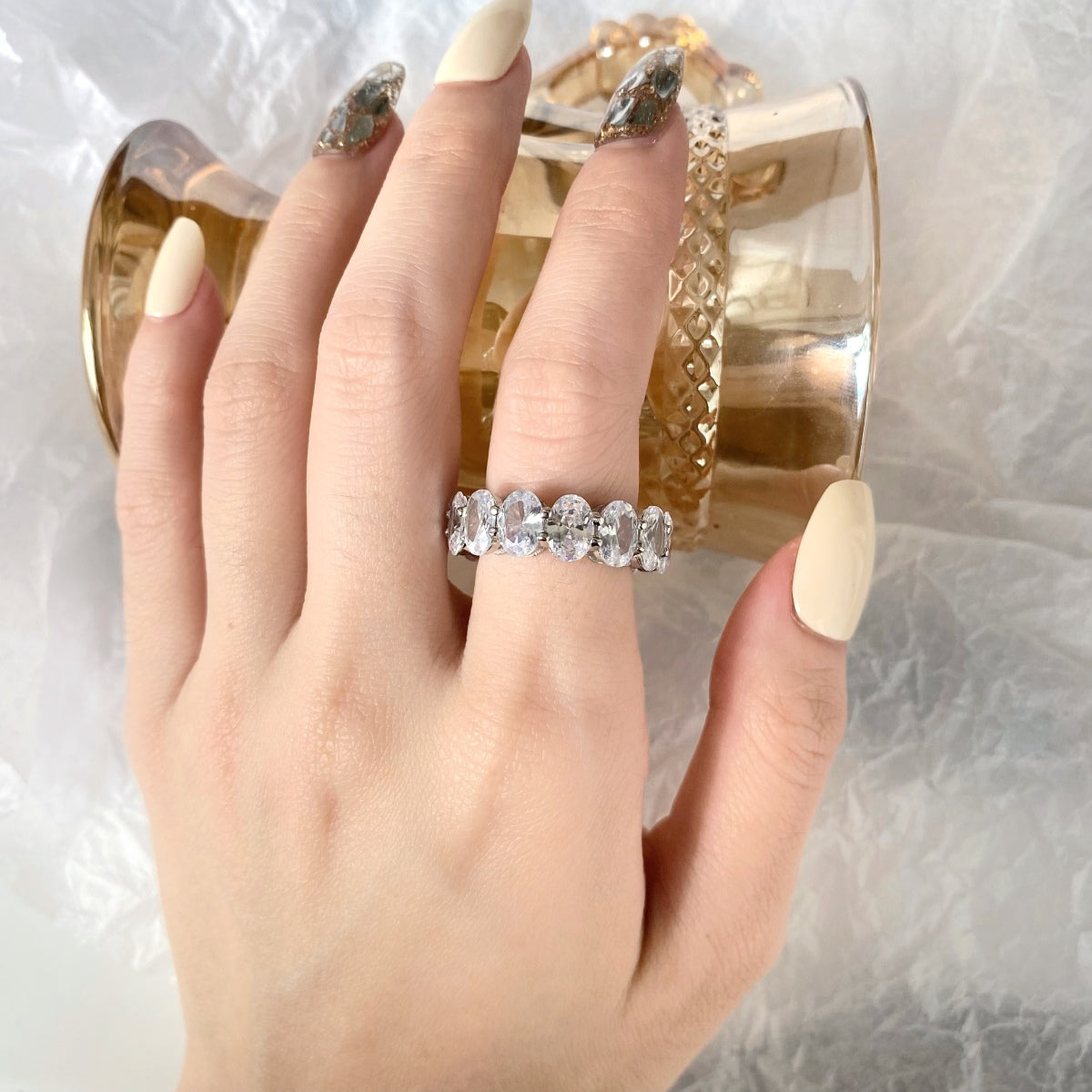 [LuckyStar]Dainty Elongated Cushion Cut Tennis Ring