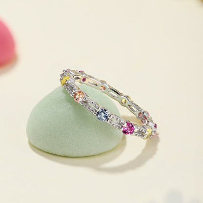 [LuckyStar]Sparkling Colorful Round Cut Tennis Ring