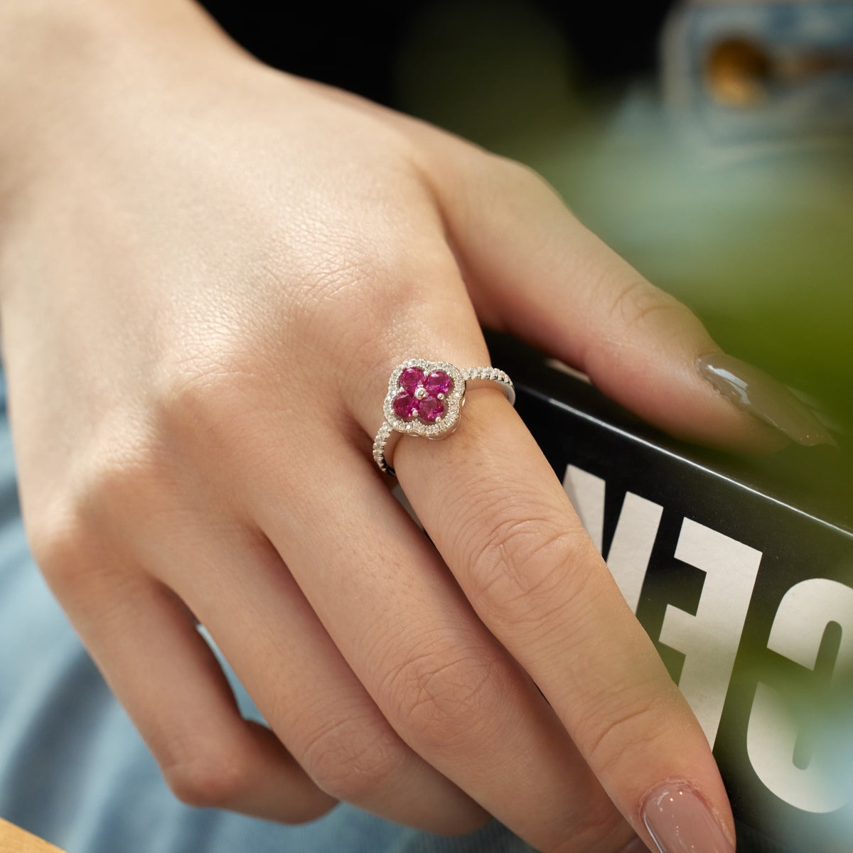 [LuckyStar]Four Leaf Clover Flower Design Ring