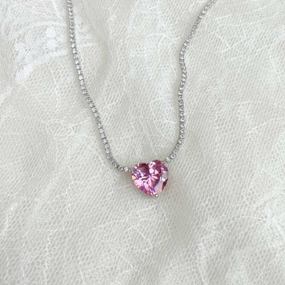 [LuckyStar]8.0 Carat Versatile Colorful Sweet Heart-Shaped Tennis Necklace