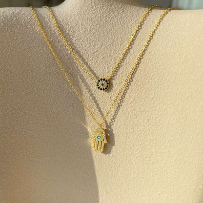 [LuckyStar]Demon Eye Hamsa Palm Necklace