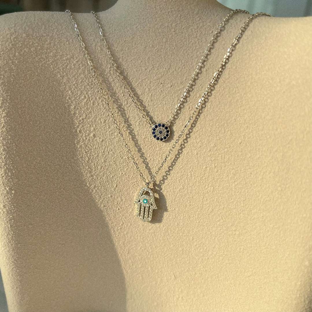 [LuckyStar]Demon Eye Hamsa Palm Necklace