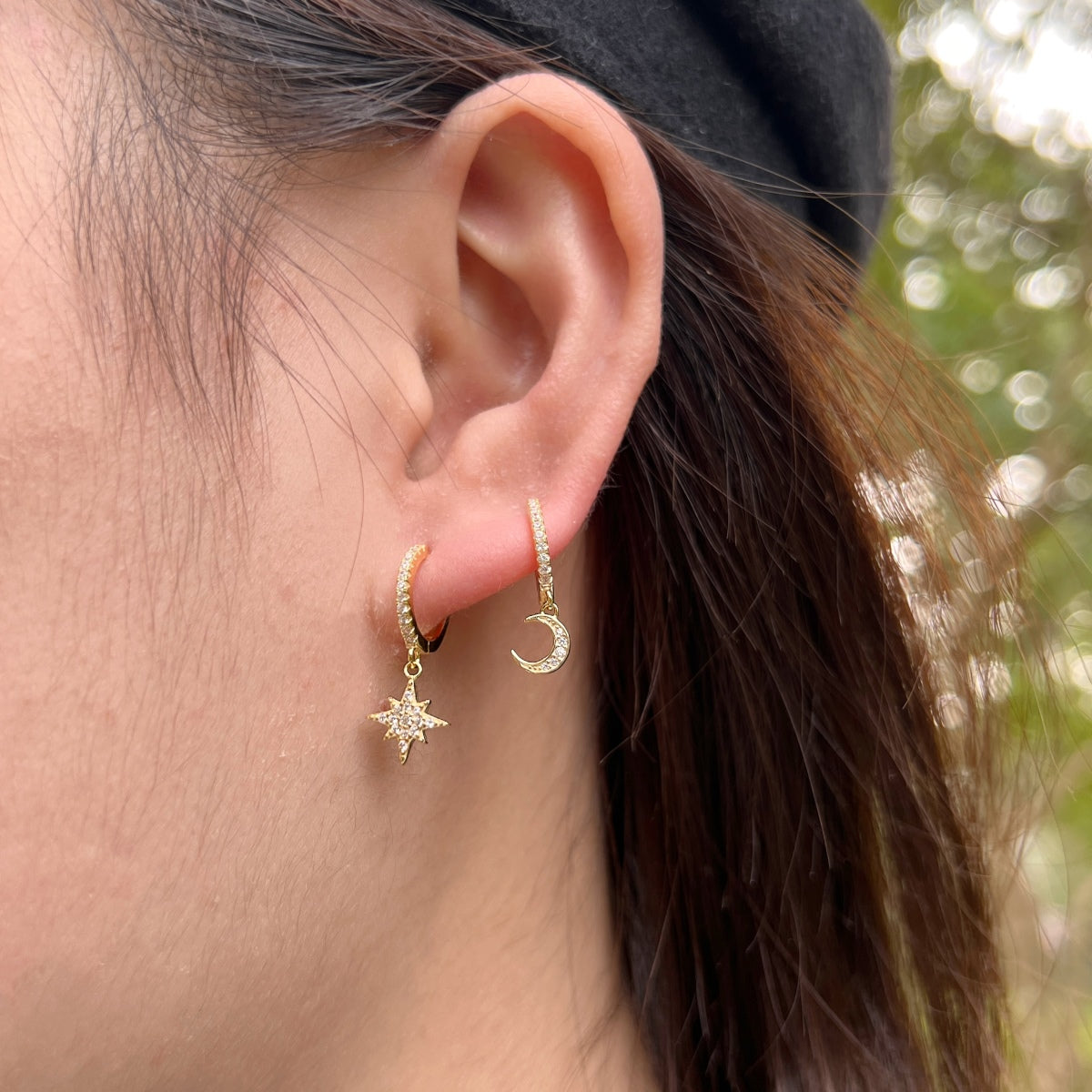 [LuckyStar]Star and Moon Asymmetric Earrings