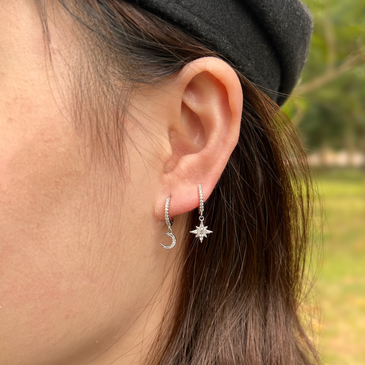[LuckyStar]Star and Moon Asymmetric Earrings