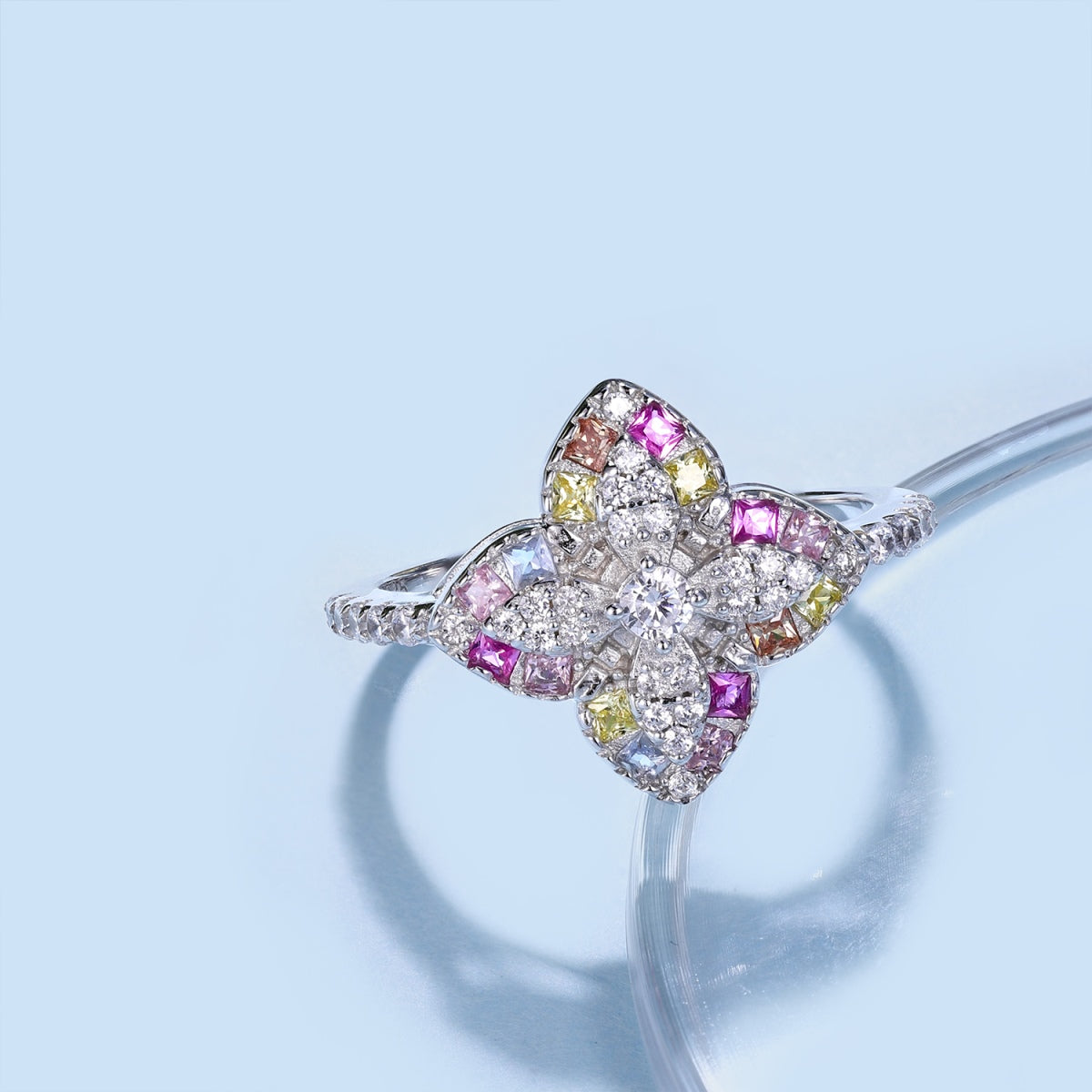 [LuckyStar]Luxurious Colorful Flower Shape Banquet Ring