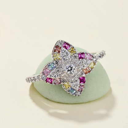 [LuckyStar]Luxurious Colorful Flower Shape Banquet Ring