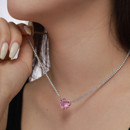 [LuckyStar]8.0 Carat Versatile Colorful Sweet Heart-Shaped Tennis Necklace