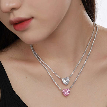 [LuckyStar]8.0 Carat Versatile Colorful Sweet Heart-Shaped Tennis Necklace
