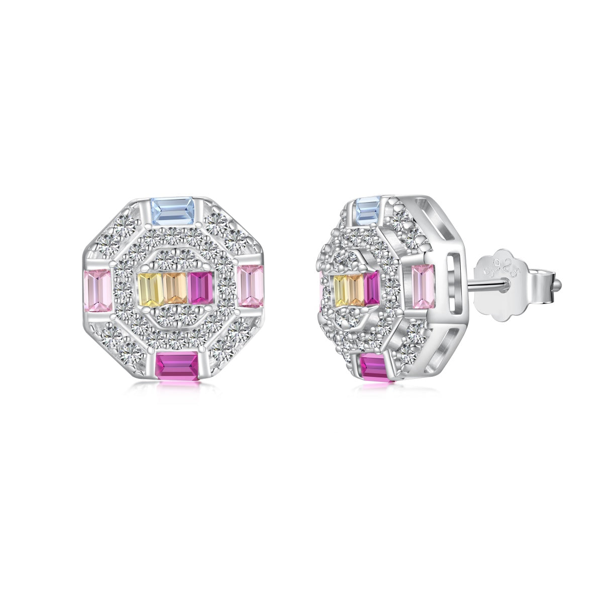 [LuckyStar]Ornate Colorful Octagon Shape Daily Earrings