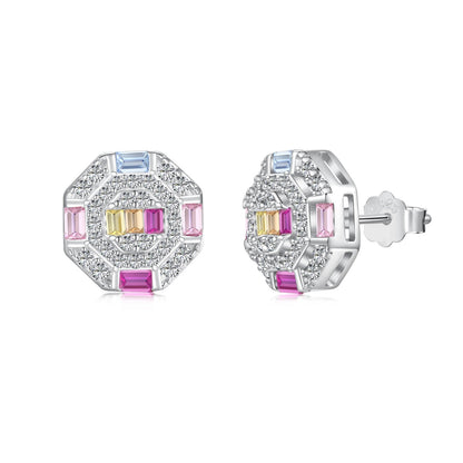 [LuckyStar]Ornate Colorful Octagon Shape Daily Earrings