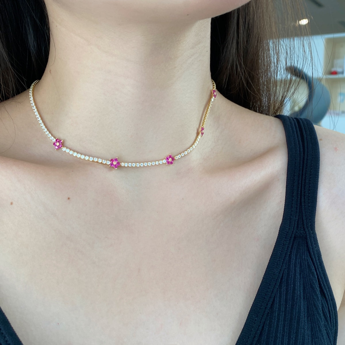 [LuckyStar]Luxurious Colorful Flower Tennis Necklace