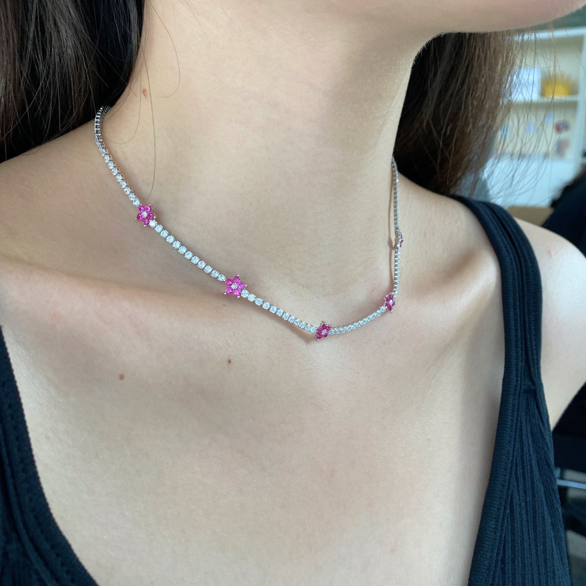 [LuckyStar]Luxurious Colorful Flower Tennis Necklace