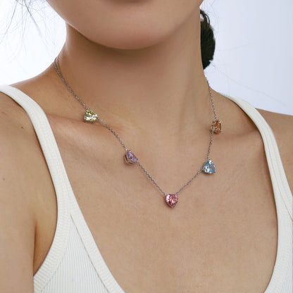 [LuckyStar]Sparkling Colorful Heart Cut Necklace