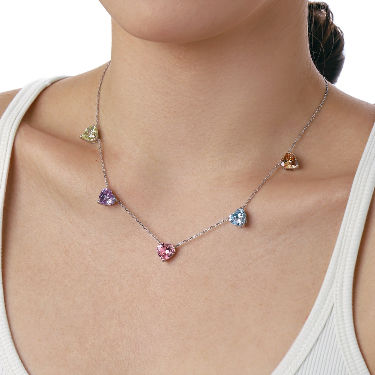 [LuckyStar]Sparkling Colorful Heart Cut Necklace